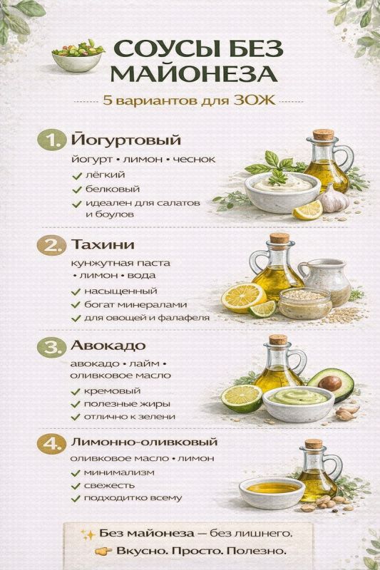 Пять полезных соусов без майонеза для гурманов