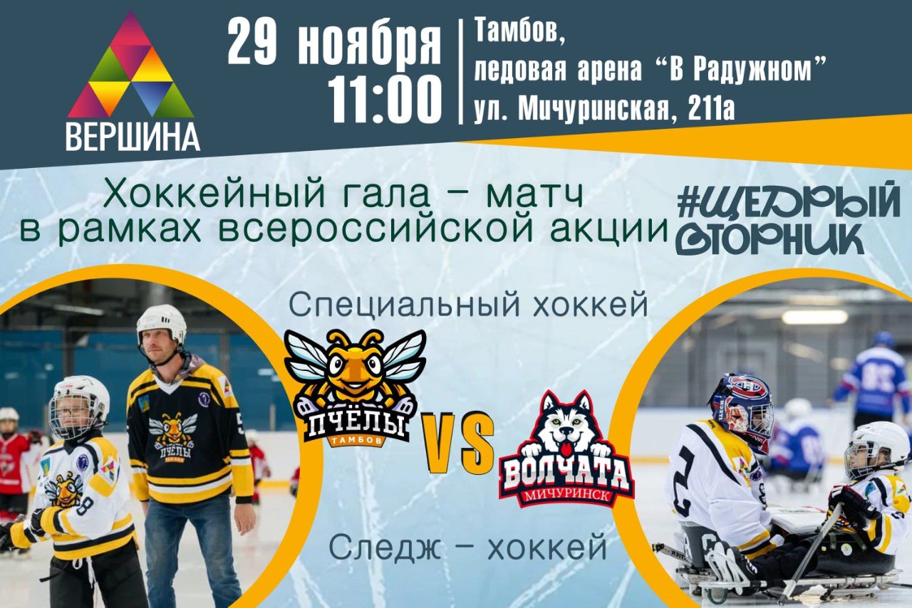 В субботу, 29 ноября, на ледовой арене «В Радужном» состоится гала-матч с участием адаптивных хоккейных команд Тамбовской области