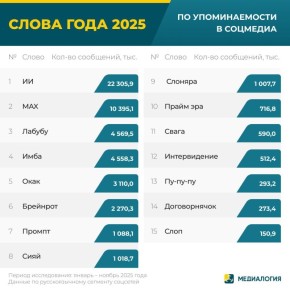 «ИИ», «MAX», «лабубу» — слова 2025 года по упоминаемости в соцсетях